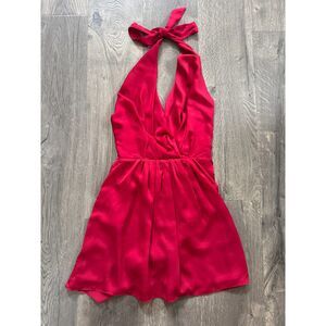 NEW w/Tags Lovers + Friends Red Cocktail Plunging Neckline Halter Mini Dress M